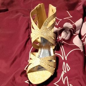 Girls gold pageant shoes
